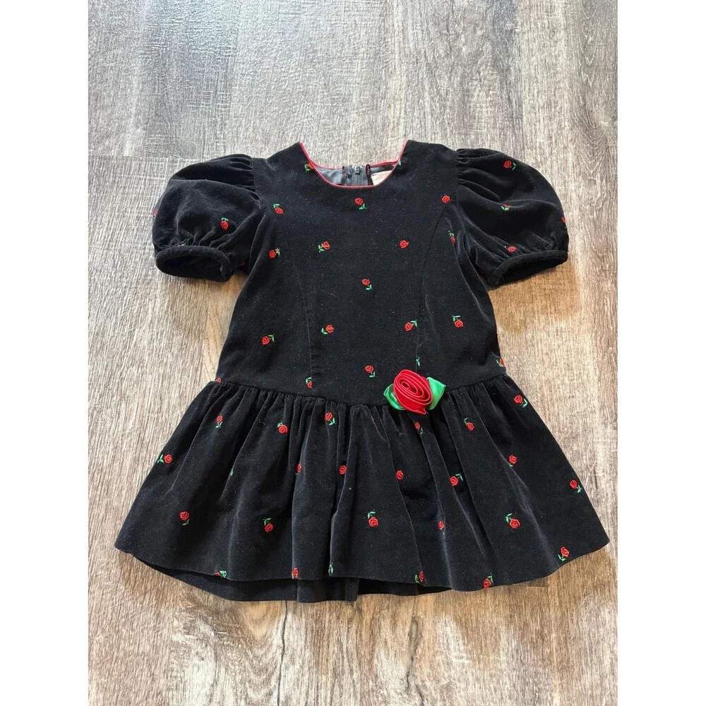 Vintage 90’s Baby Togs Girls Velvet Black Dress 3T